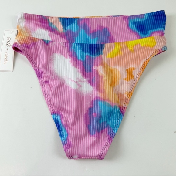 Salt + Cove Bikini Bottom Juniors Medium Pink Multi Hazy Pattern Swim Ribbed NWT - Picture 2 of 8